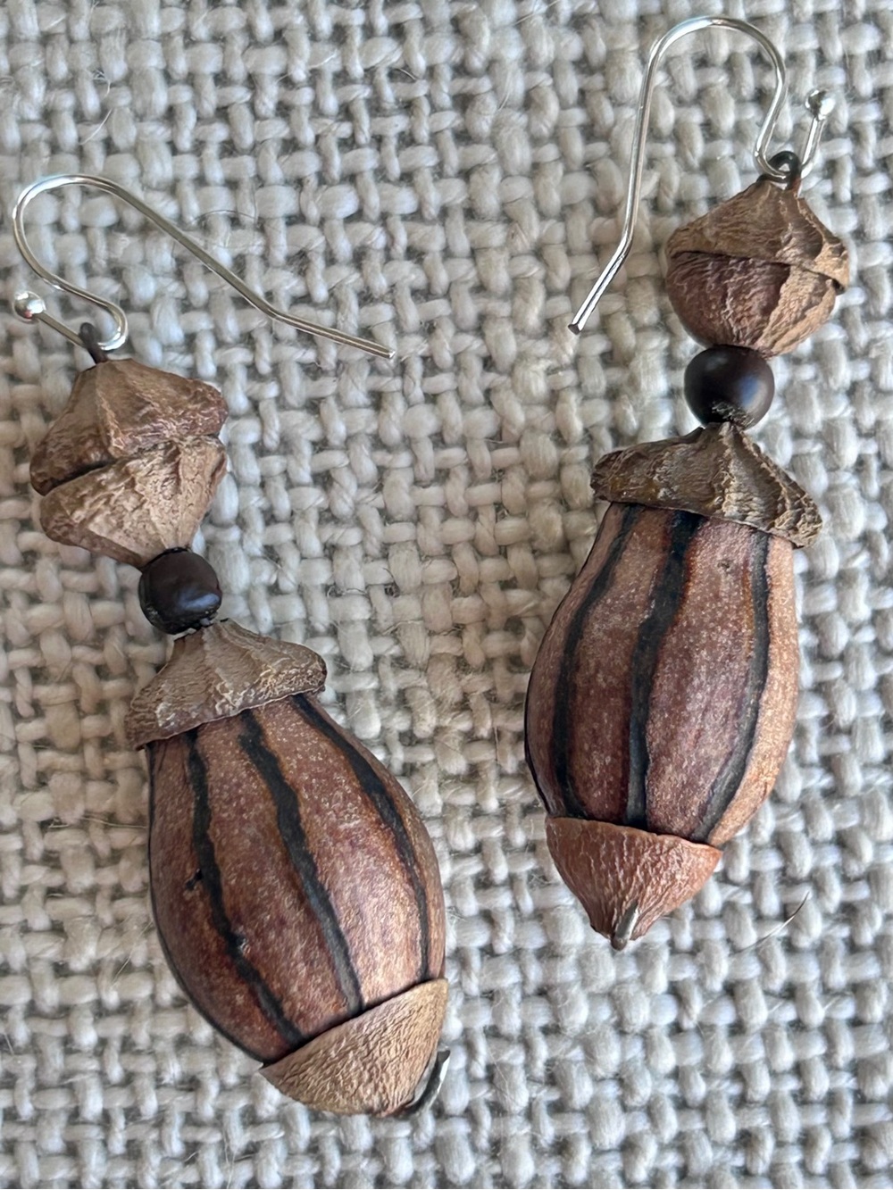 Vintage 70s Boho Tropical Seed Pod/Natural Palm Nut Dangle Earrings